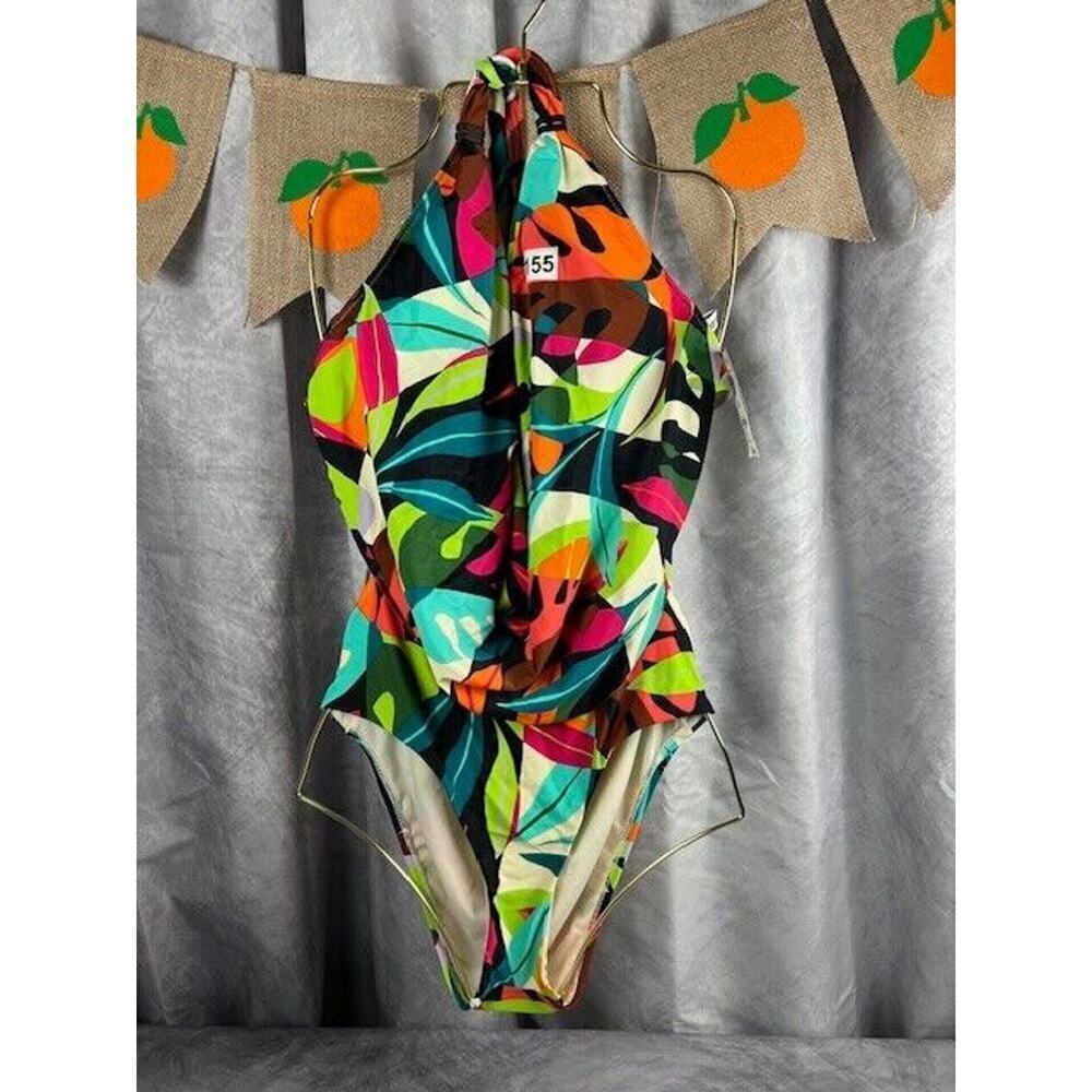 Bar III Medium One Piece Swimsuit Tropical Dreams Cowlneck Multi New Size M